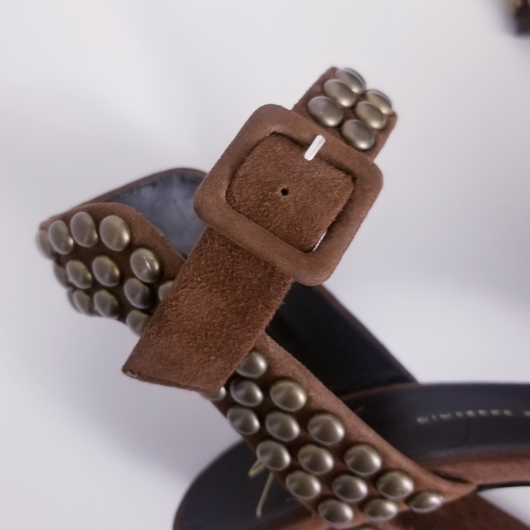 GIUSEPPE ZANOTTI STUDDED ANKLE-WRAP CHUNKY HEEL SANDAL, MILITARE - Picture 7 of 14